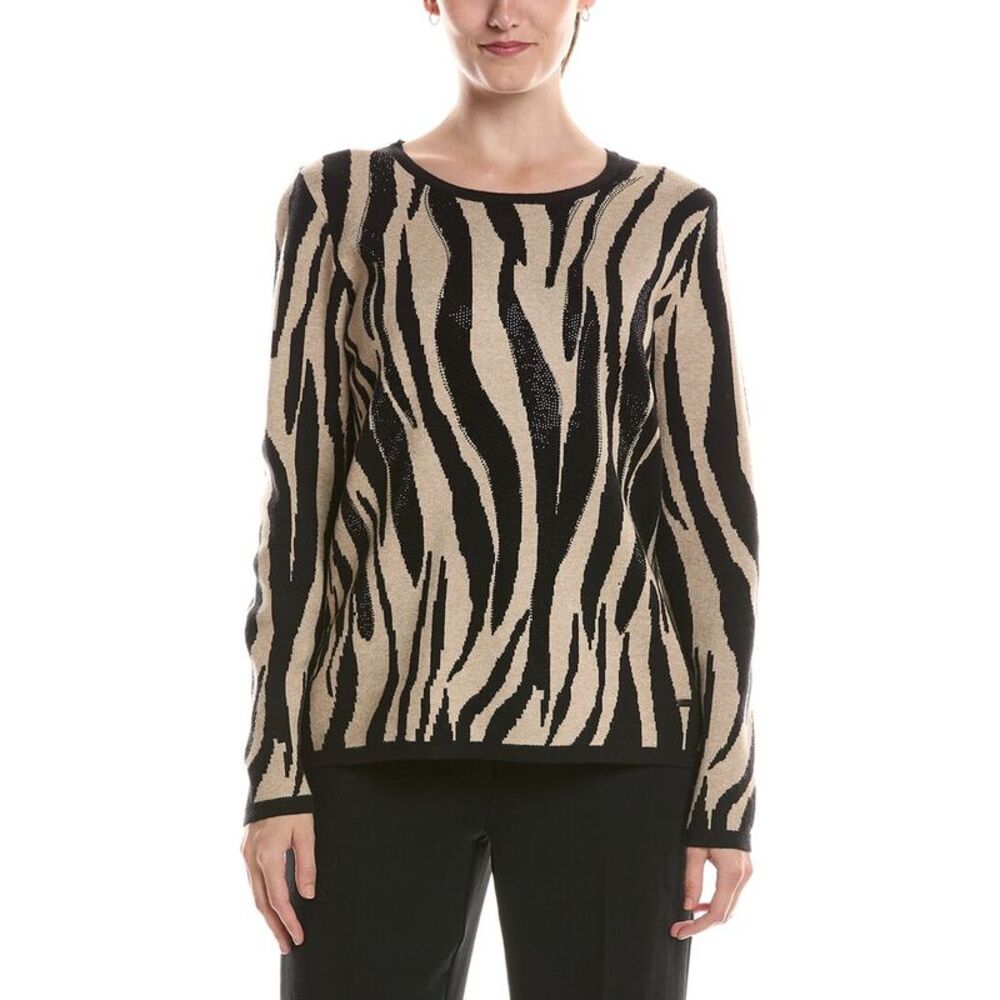 Picadilly Womens  Animal Jacquard Sweater, Beige
